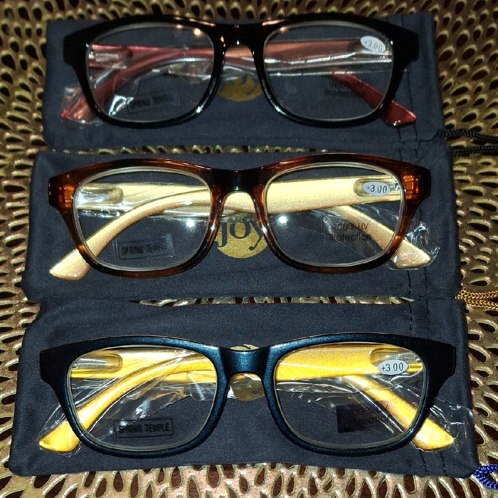 Joy Mangano Stylish Readers Black, Brown, and Gold Frames